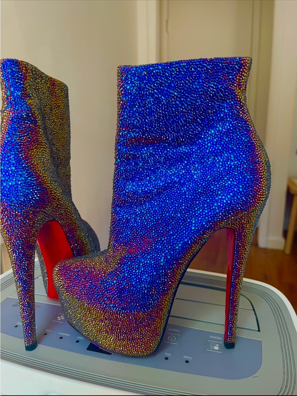 Christian Louboutin Iridescent Blue Crystal Platform Ankle Boots - Picture 5 of 16